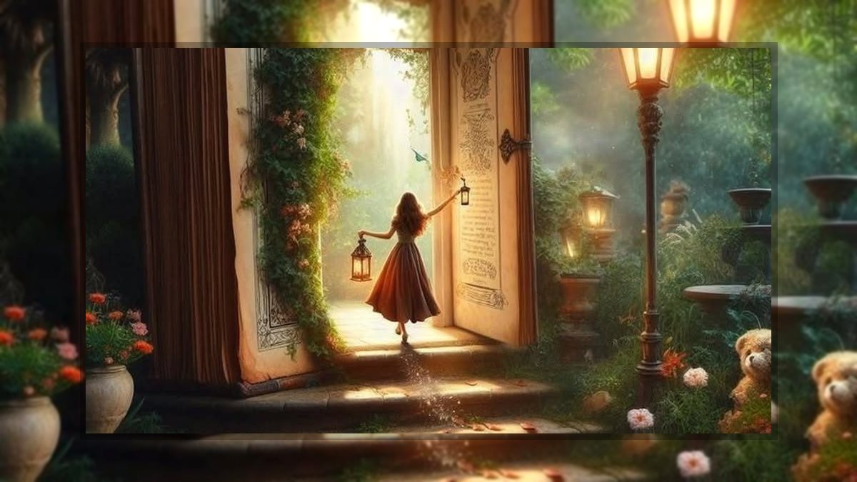 Buglyó Juliánna: Nyílik az ajtó című vers illusztrációja a Múzsák Könyvtárában