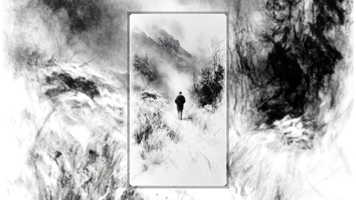 Híres B Ede: Hamvak az éjben című vers illusztrációja a Múzsák Könyvtárában