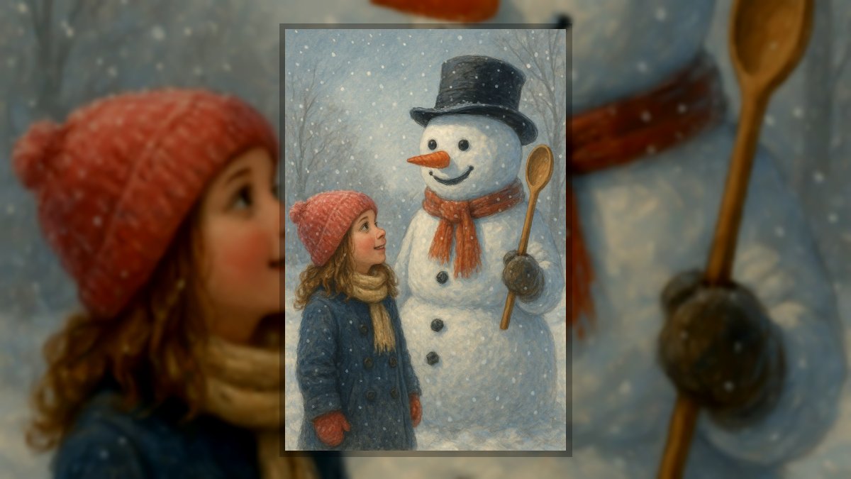 Aurora Amelia Joplin: Hóember és fakanál című novella illusztrációja a Múzsák Könyvtárában.