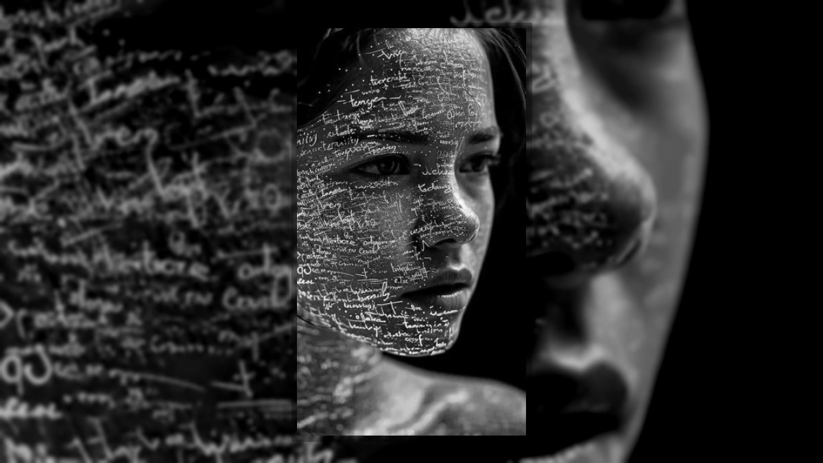 Gábor Edit: Arcom egy jel című vers illusztrációja a Múzsák Könyvtárában