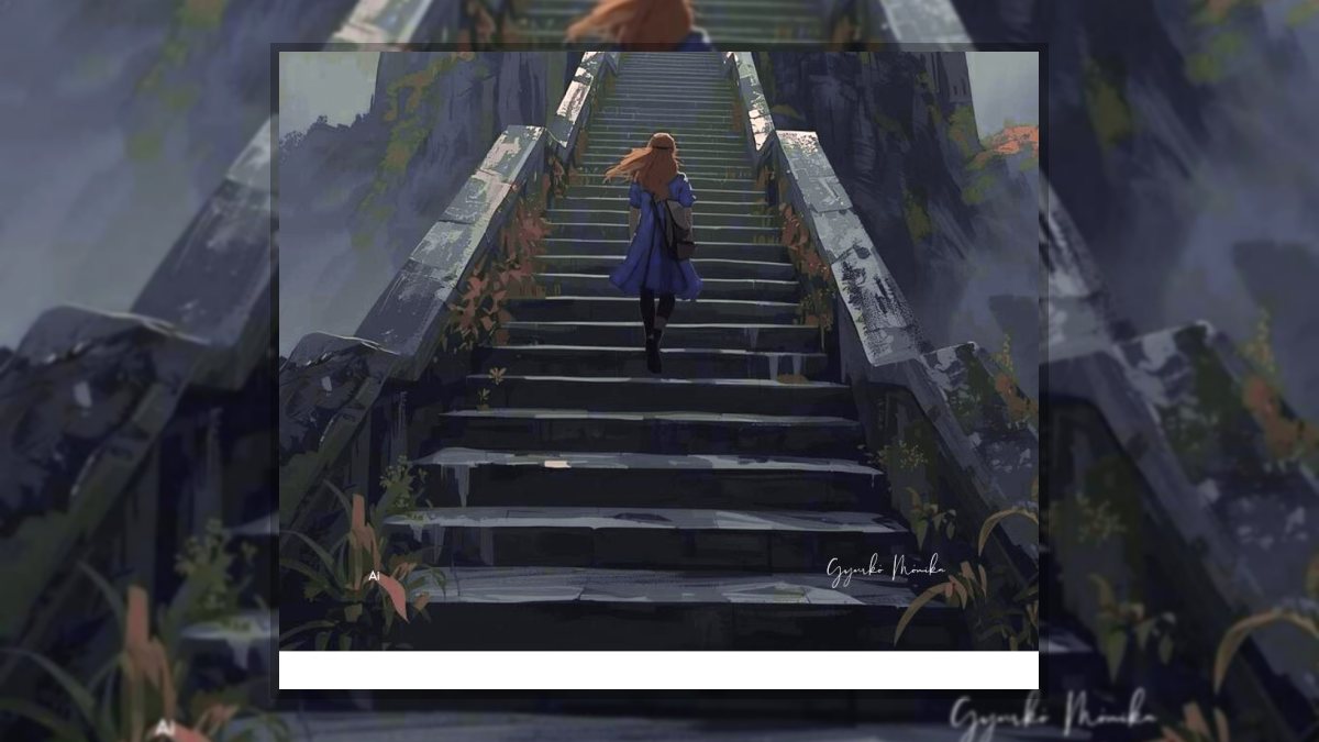 Gyurkó Mónika: A lépcsőfokok éve című novella illusztrációja a Múzsák Könyvtárában.