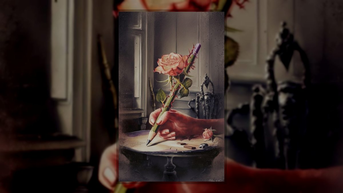 Vizkeleti Erzsébet: A tüske emlékezik című vers illusztrációja a Múzsák Könyvtárában