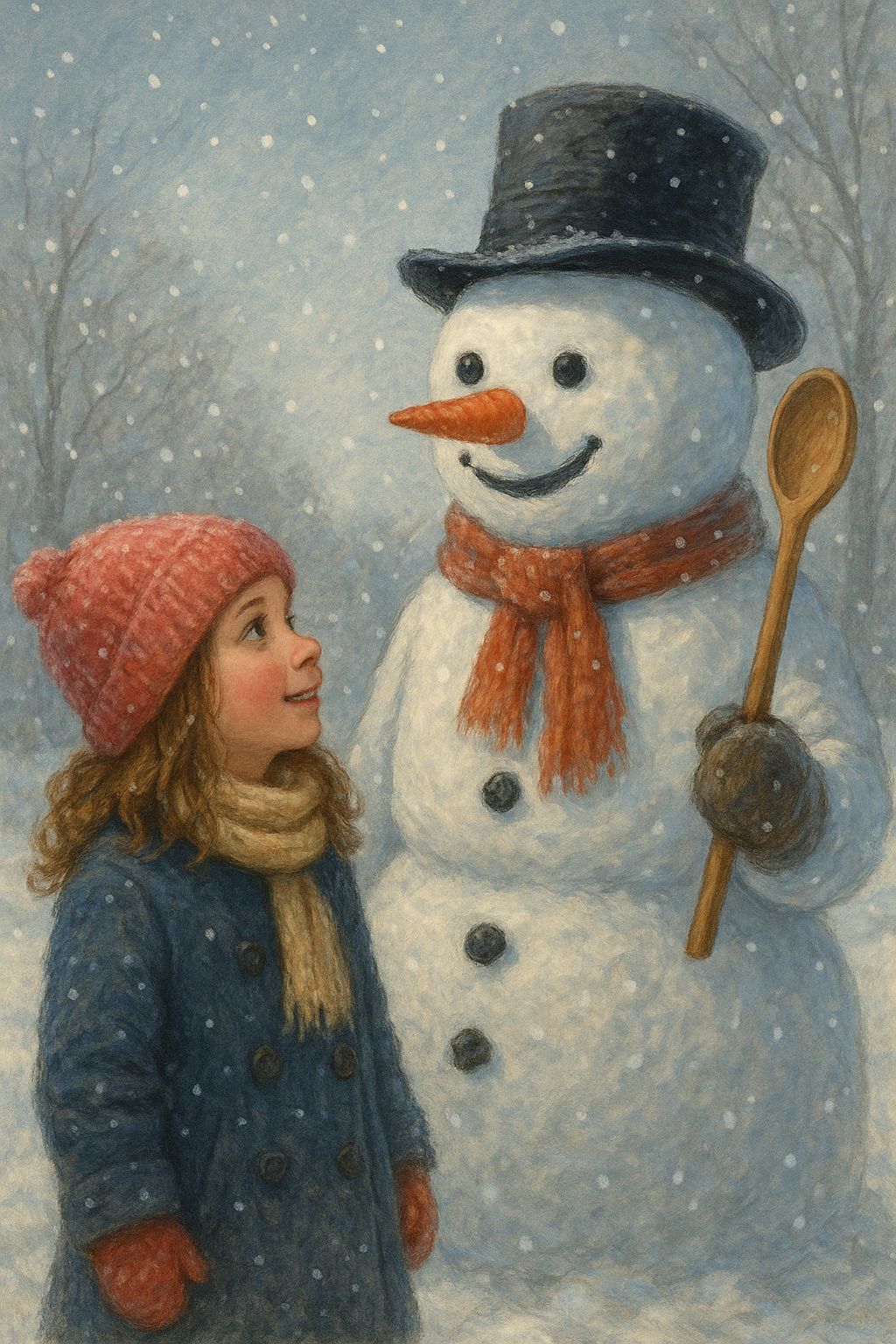 Aurora Amelia Joplin: Hóember és fakanál című novella illusztrációja a Múzsák Könyvtárában.