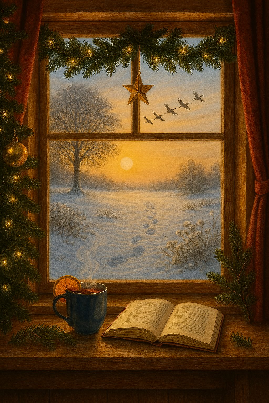 Végh Éva Ive: Megpihenő szeretet című vers illusztrációja a Múzsák Könyvtárában