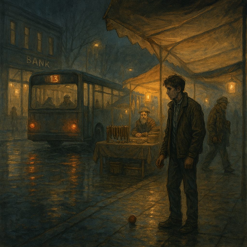 Kimmel Gábor: Úton hazafelé című novella illusztrációja a Múzsák Könyvtárában.