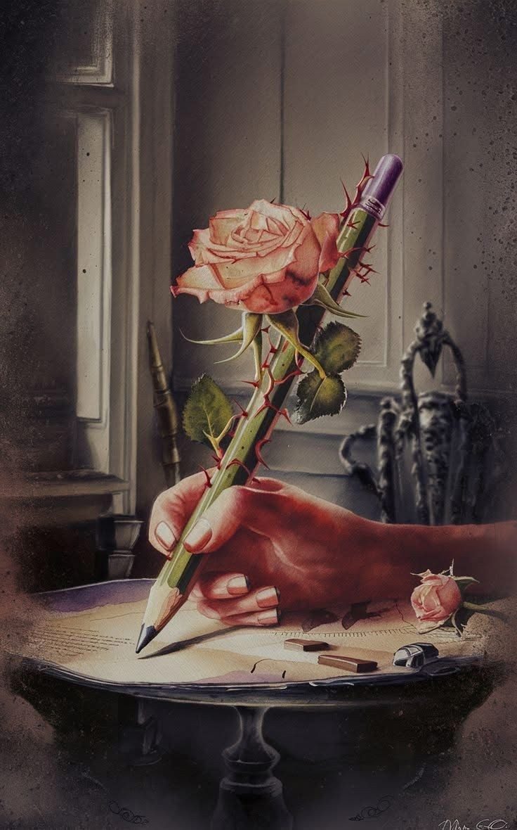 Vizkeleti Erzsébet: A tüske emlékezik című vers illusztrációja a Múzsák Könyvtárában