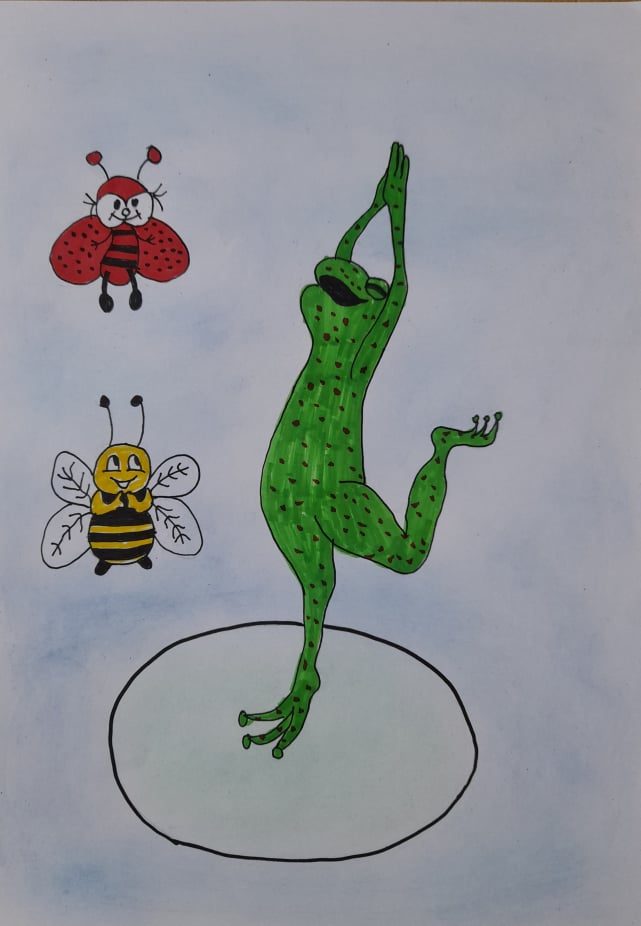 Bubrik Zseraldina: Pombi, a beteg levelibéka című mese illusztrációja a Múzsák Könyvtárában