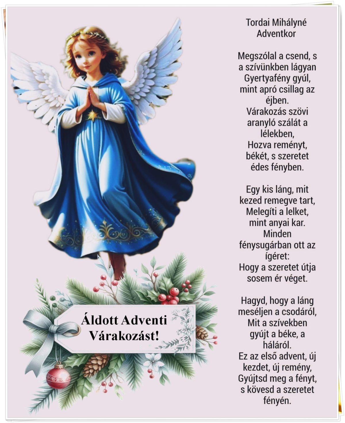 Mihályné Tordai: Advent lángja című vers illusztrációja a Múzsák Könyvtárában