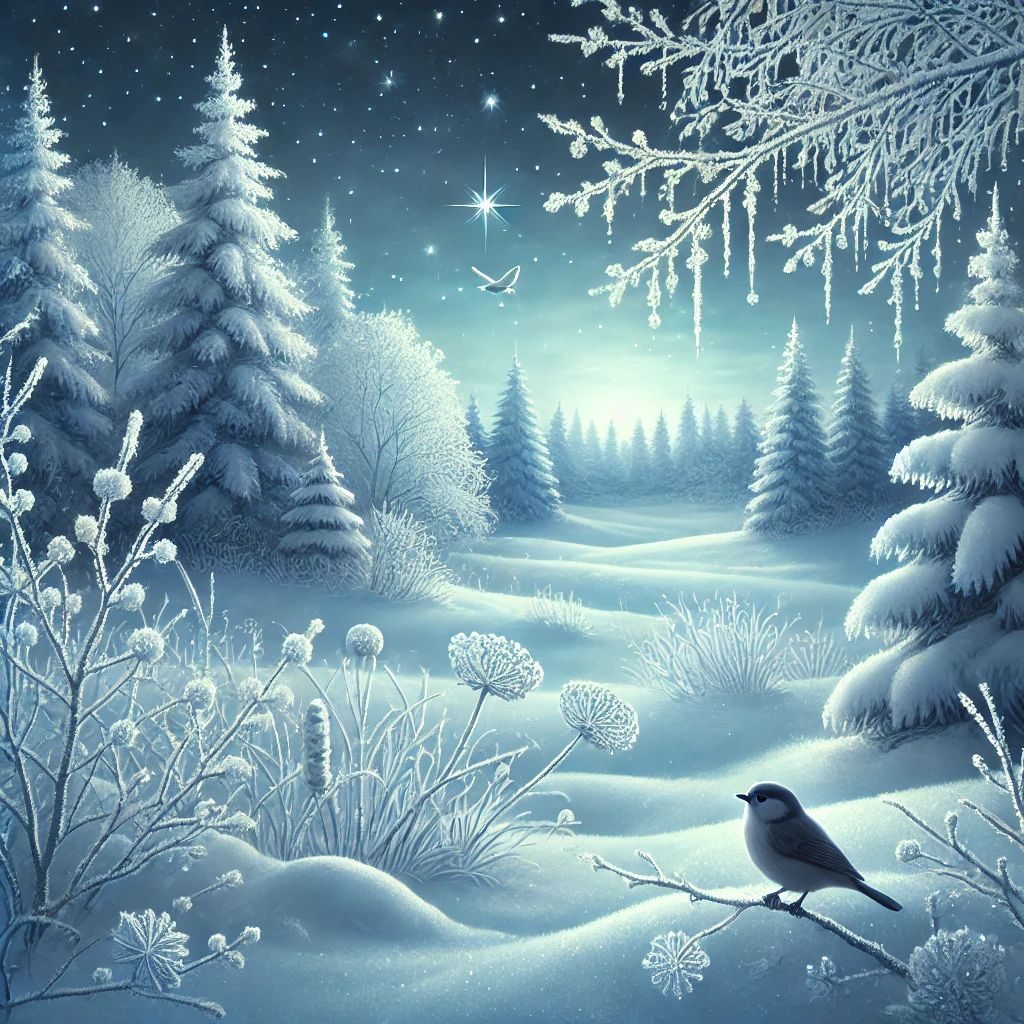 Aurora Amelia Joplin: Hófödte táj című vers illusztrációja a Múzsák Könyvtárában