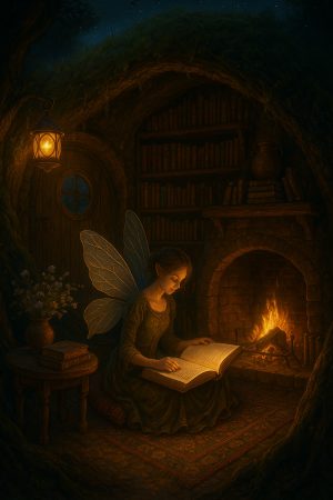 Aurora Amelia Joplin: A tündér, aki a könyvekben lakott című mese illusztrációja a Múzsák Könyvtárában