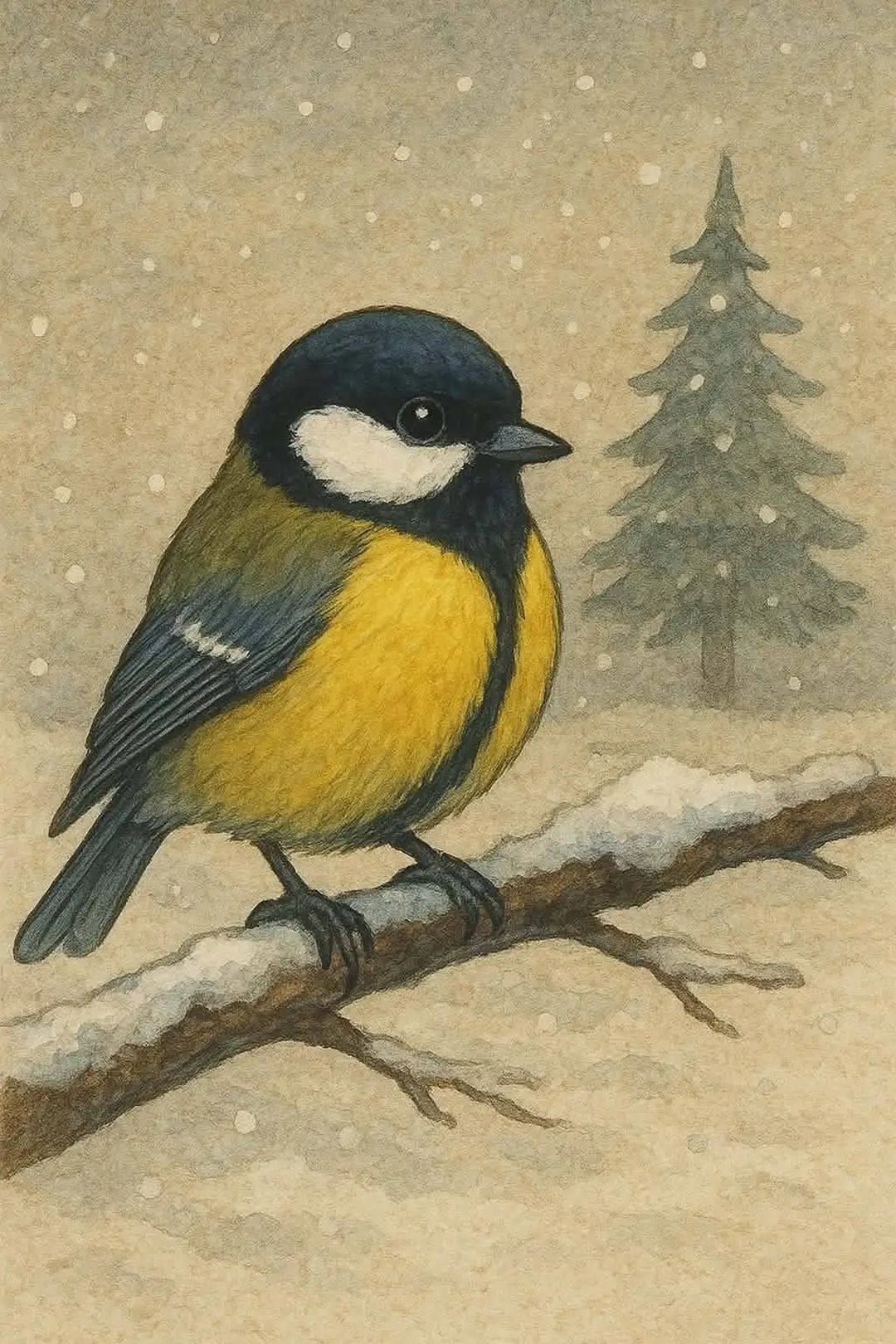 Gábor Edit: Hej cinege, cinege című vers illusztrációja a Múzsák Könyvtárában