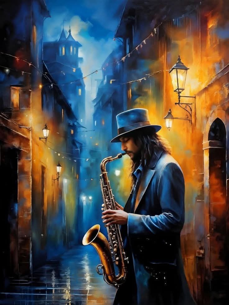 Bandics Zsuzsanna: A zenész című vers illusztrációja a Múzsák Könyvtárában