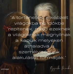 Gyurkó Mónika: Egy képzelt beszélgetés Szabó Magdával című novella illusztrációja a Múzsák Könyvtárában.