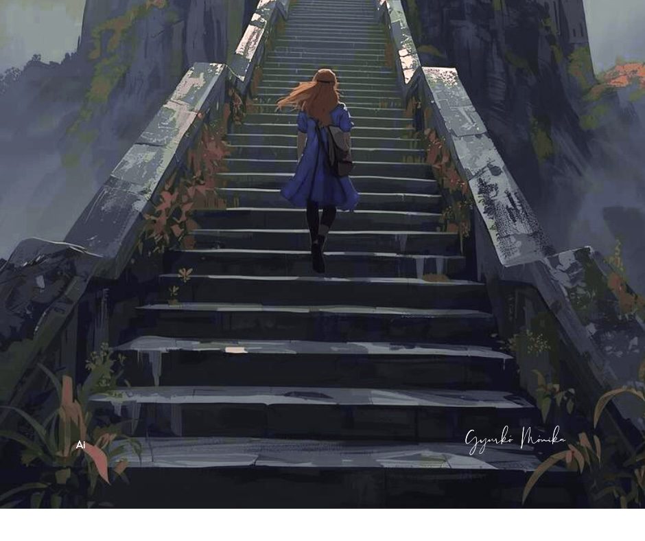 Gyurkó Mónika: A lépcsőfokok éve című novella illusztrációja a Múzsák Könyvtárában.